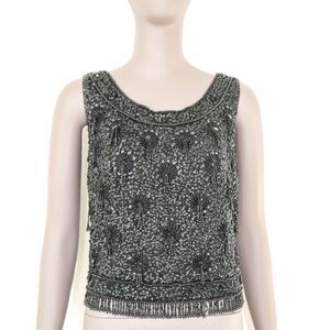 Vintage Boho Beaded Black Tank Top Festival Bohemian Summer Black Top Medium
